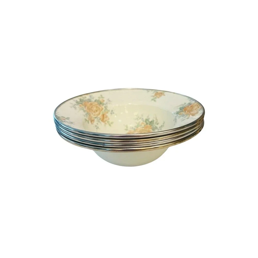 Mackenzie Childs V&R Enamelware Enamel Floral Rose 7.5” Bowl Set Of 4
